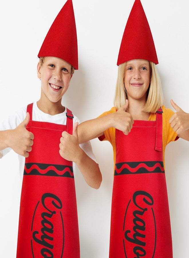 XLSXEXCL Kids Crayon Costume Set, Crayon Apron with Gnome Cone Hat, Funny Dress Up Outfit Accessories for Halloween, World Book Day, School Plays (Red) - Image 5